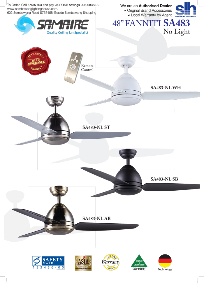 Samaire Sa483nl 48 Ceiling Fan Without Light White Semba Samaire Sa483 Nl Ceiling Fan Brochure Semba Lighting