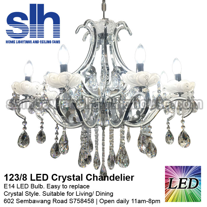 Cc1 123 8 Led Crystal Chandelier Semba Lighting House Pte Ltd Cc1 123 8 A Crystal Chandelier Led Semba