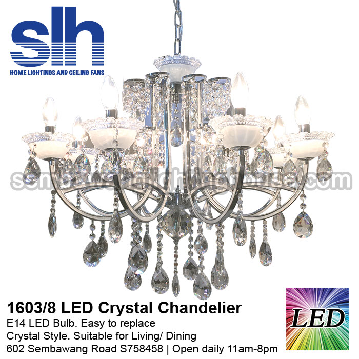 Cc1 1603 8 Led Silver Crystal Chandelier Semba Lighting House Cc1 1603 8 A Crystal Chandelier Led Semba